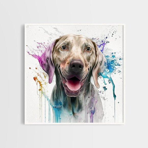8x8 Weimaraner Dog Portrait Watercolor Oil Painting Wall Art Print - Picture 1 of 7